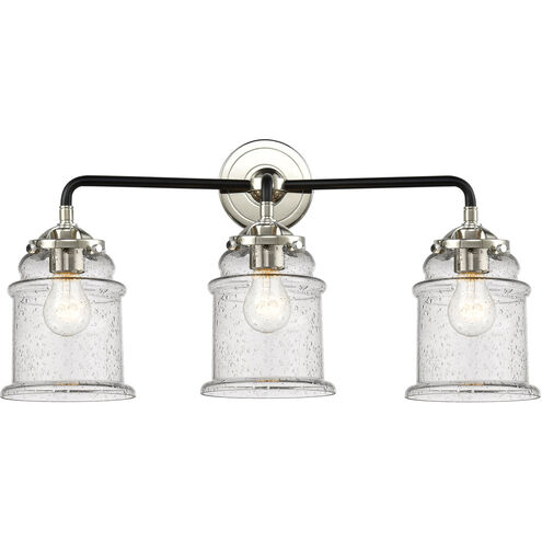 Nouveau Canton 3 Light 24 inch Black Polished Nickel Bath Vanity Light Wall Light in Seedy Glass, Nouveau