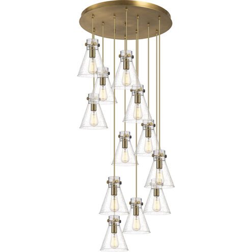 Newton Cone 12 Light 27.25 inch Brushed Brass Multi Pendant Ceiling Light in Seedy Glass