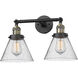 Franklin Restoration Large Cone LED 8 inch Black Antique Brass Bath Vanity Light Wall Light in Seedy Glass, Franklin Restoration