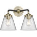Nouveau Small Cone 2 Light 14 inch Black Antique Brass Bath Vanity Light Wall Light in Clear Glass, Nouveau