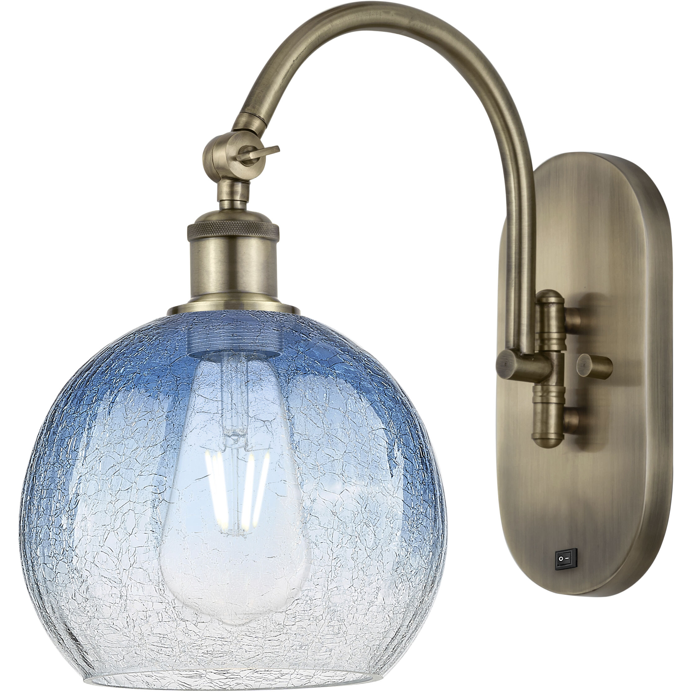 Ballston Brookhaven Globe 1 Light 7.88 inch Antique Brass Swing Arm Sconce Wall Light in Sapphire Blue Glass