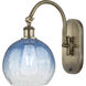 Ballston Brookhaven Globe 1 Light 7.88 inch Antique Brass Swing Arm Sconce Wall Light in Sapphire Blue Glass