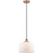Edison Bell LED 12 inch Antique Copper Mini Pendant Ceiling Light in Matte White Glass