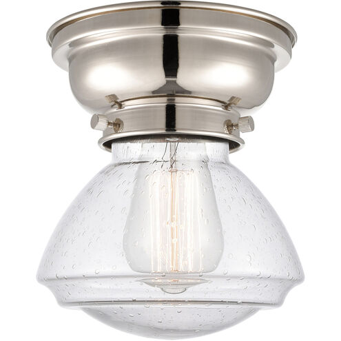 Aditi Olean 1 Light 7 inch Polished Nickel Flush Mount Ceiling Light in Seedy Glass, Aditi