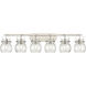 Pilaster II Sphere 6 Light 45.5 inch Satin Nickel Bath Vanity Light Wall Light in Seedy Glass