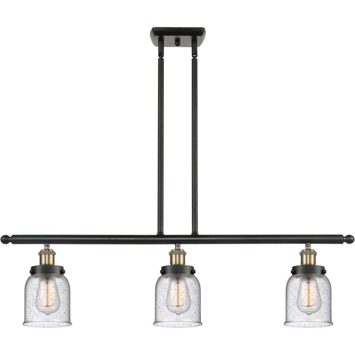 Ballston Small Bell LED 36 inch Black Antique Brass Island Light Ceiling Light in Seedy Glass
