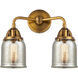 Nouveau 2 Small Bell LED 13 inch Brushed Brass Bath Vanity Light Wall Light in Silver Plated Mercury Glass