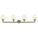 Franklin Restoration Small Oxford 4 Light 46 inch Antique Brass Bath Vanity Light Wall Light in Incandescent, Matte White Glass, Franklin Restoration
