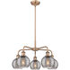 Ballston Athens Deco Swirl 5 Light 23.88 inch Antique Copper Stem Hung Chandelier Ceiling Light in Light Smoke Deco Swirl Glass