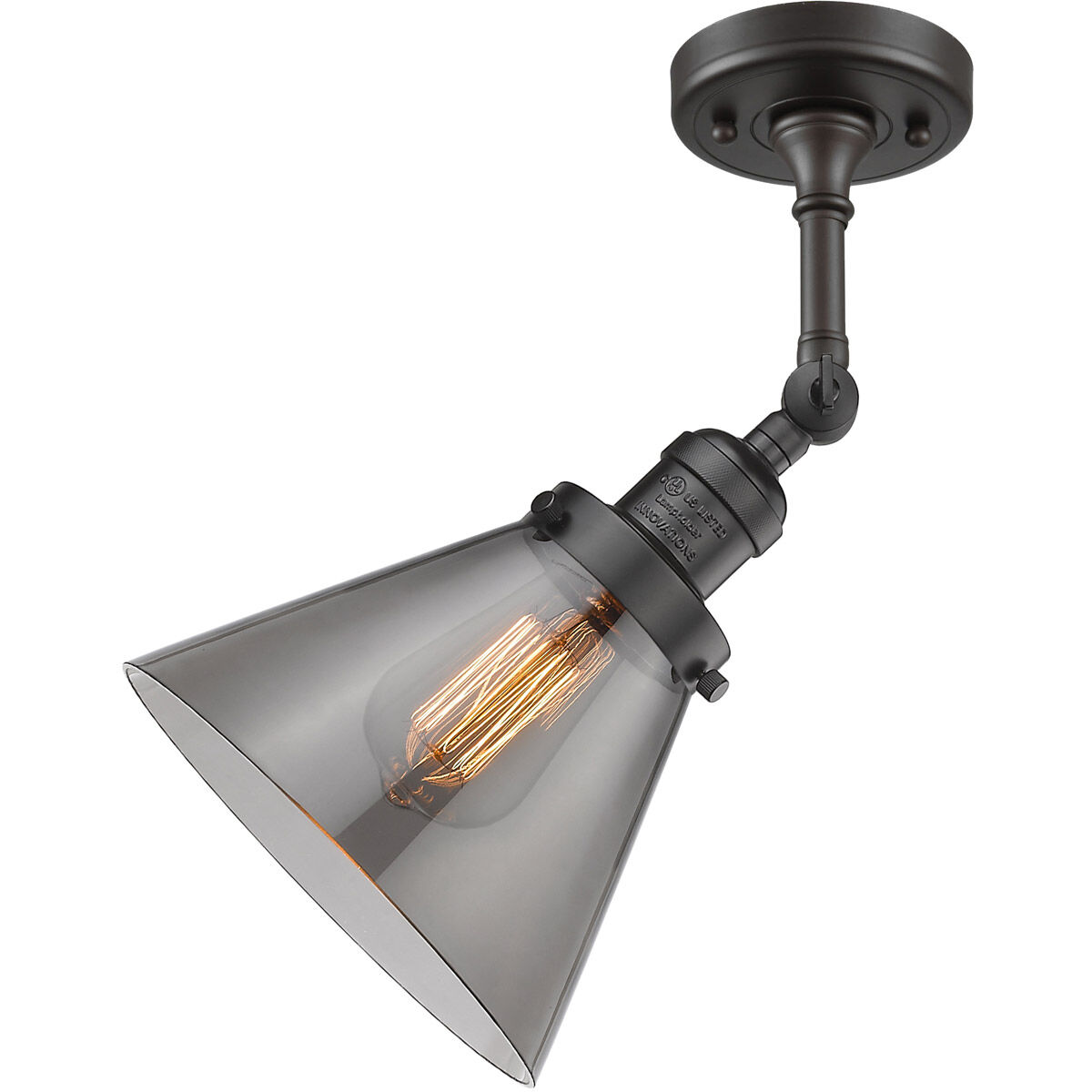 Franklin Restoration Large Cone 1 Light 8 inch Oil Rubbed Bronze Sconce Wall Light in Plated Smoke Glass, Franklin Restoration