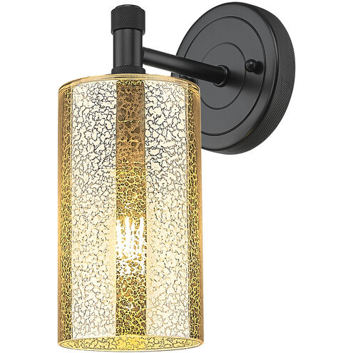 Downtown Urban Crown Point Armed Sconce Wall Light in Matte Black, Mercury