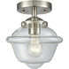 Nouveau Small Oxford LED 7.5 inch Brushed Satin Nickel Semi-Flush Mount Ceiling Light in Clear Glass, Nouveau
