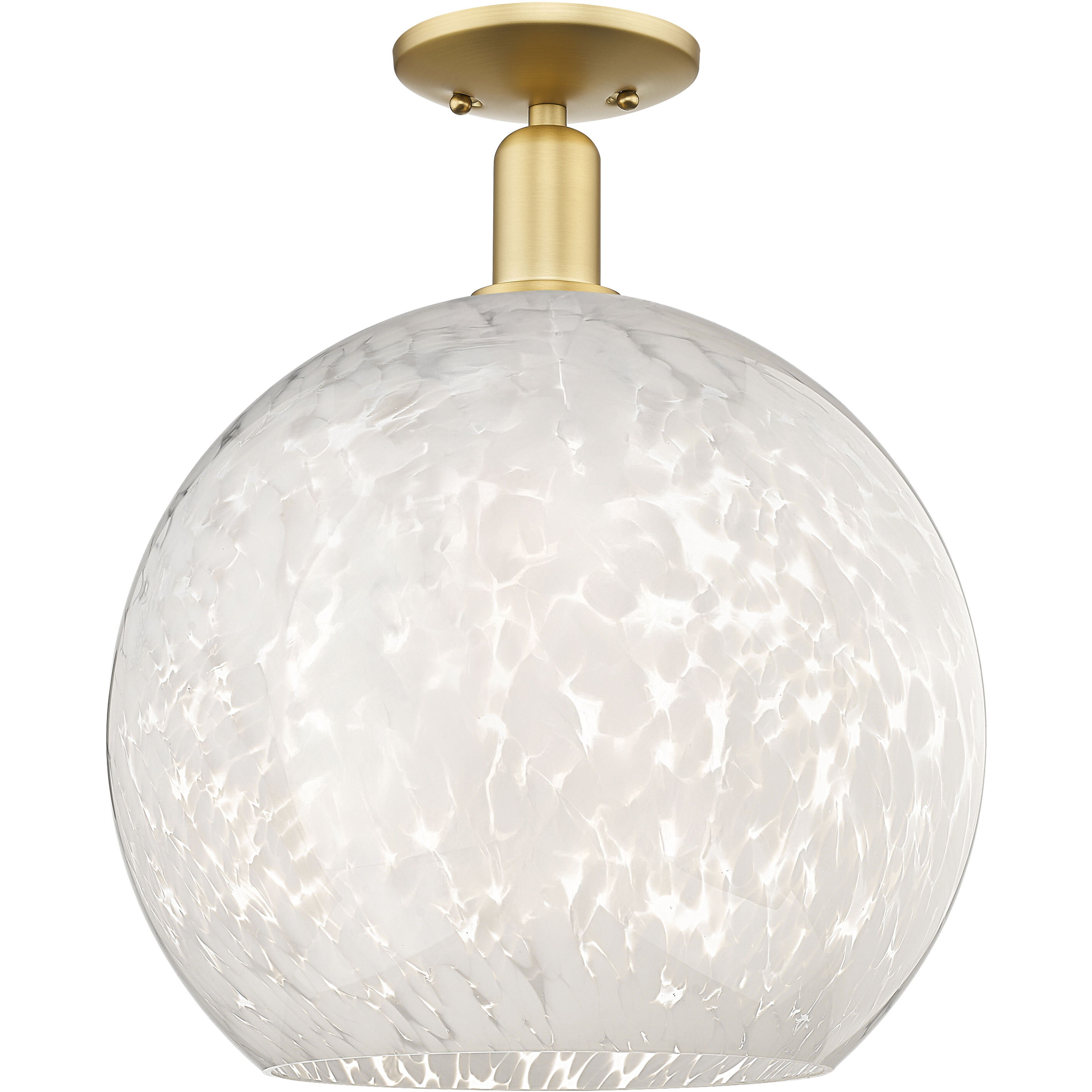 Arcadia White Mouchette 1 Light 13.75 inch Satin Gold Semi-Flush Mount Ceiling Light