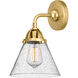 Nouveau 2 Large Cone LED 7.75 inch Satin Gold Sconce Wall Light in Seedy Glass