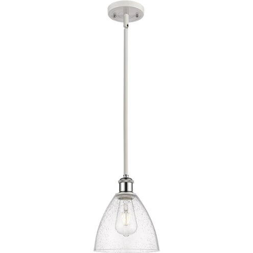 Ballston Dome 1 Light 8 inch White and Polished Chrome Mini Pendant Ceiling Light in Seedy Glass