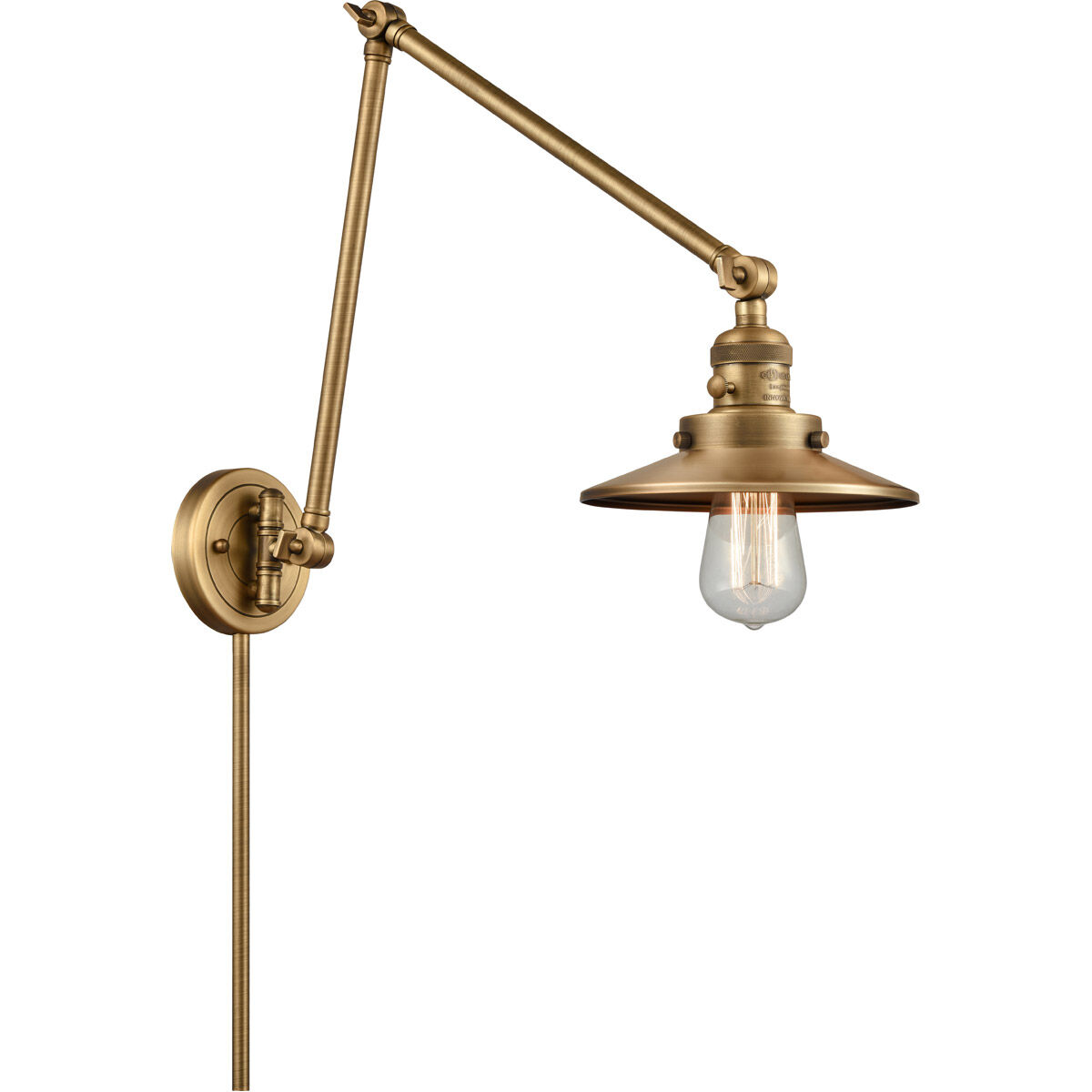 Railroad 30 inch 60.00 watt Brushed Brass Swing Arm Wall Light, Franklin Restoration