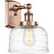 Ballston Bell LED 8 inch Antique Copper Sconce Wall Light in Clear Deco Swirl Glass