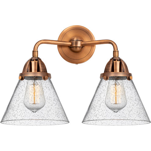 Nouveau 2 Large Cone LED 15.75 inch Antique Copper Bath Vanity Light Wall Light in Seedy Glass