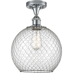 Ballston Large Farmhouse Chicken Wire 1 Light 10 inch Polished Chrome Semi-Flush Mount Ceiling Light in Clear Glass with Nickel Wire, Ballston