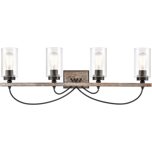 Paladin 4 Light 35 inch Matte Black Bath Vanity Light Wall Light in Seedy Glass
