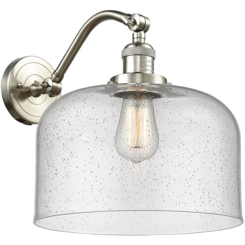 Franklin Restoration X-Large Bell 1 Light 12 inch Brushed Satin Nickel Sconce Wall Light in Seedy Glass, Franklin Restoration