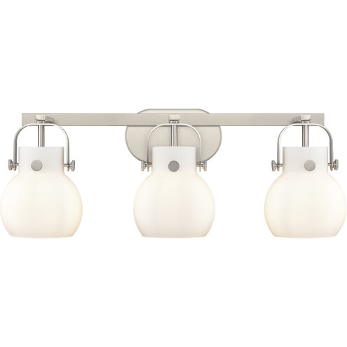 Pilaster II Sphere 3 Light 26.5 inch Satin Nickel Bath Vanity Light Wall Light in Matte White Glass