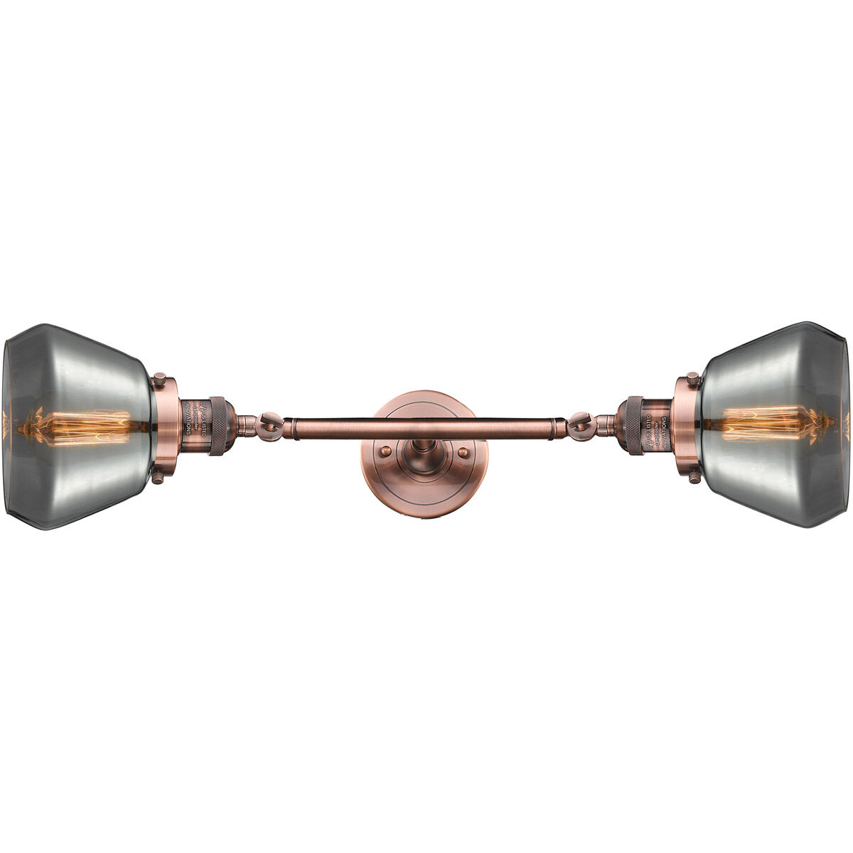 Franklin Restoration Fulton 2 Light 17 inch Antique Copper Bath Vanity Light Wall Light in Plated Smoke Glass, Franklin Restoration