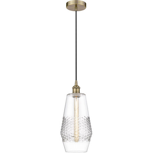 Edison Windham LED 7 inch Antique Brass Mini Pendant Ceiling Light in Clear Glass