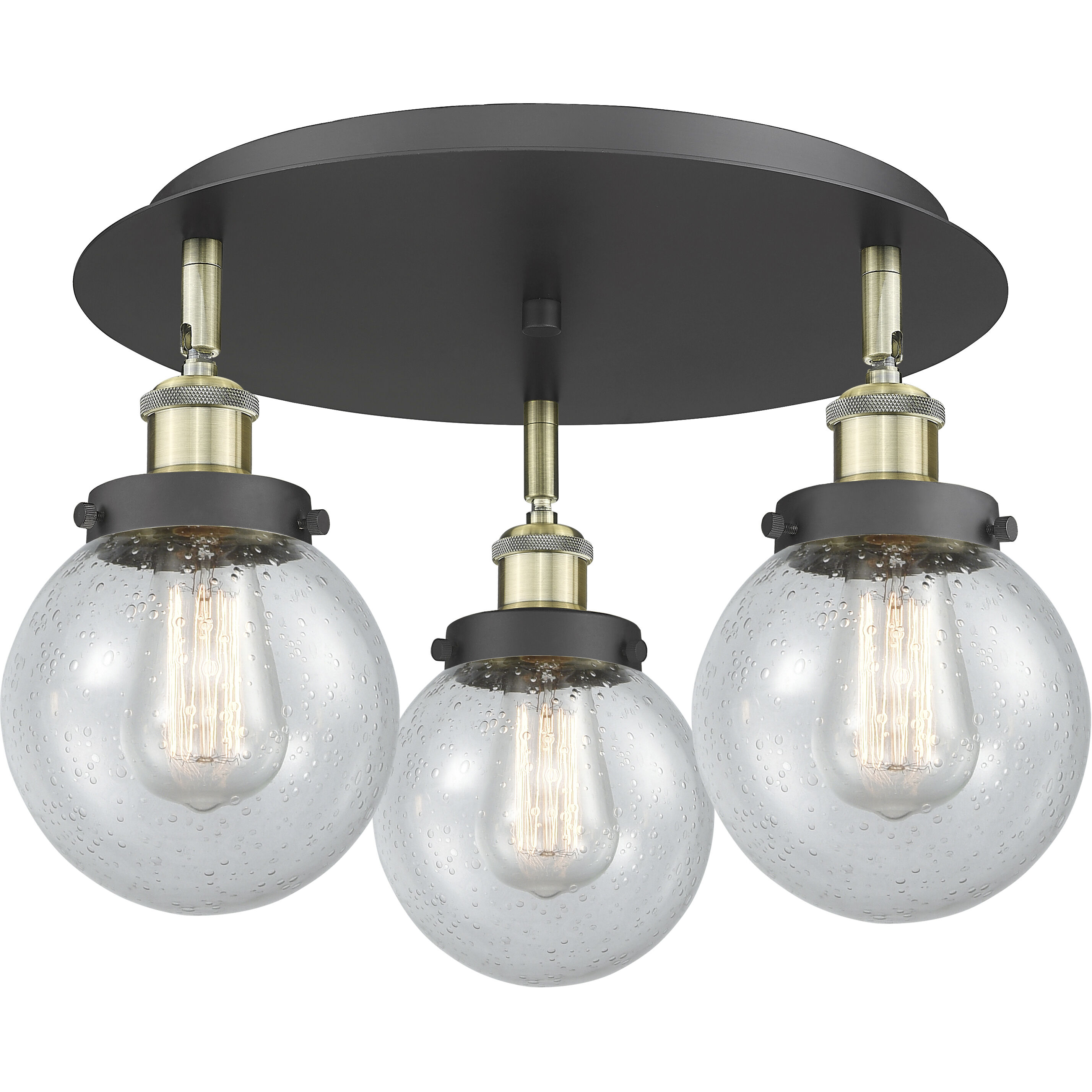 Beacon 3 Light 17.75 inch Black Antique Brass Flush Mount Ceiling Light in Seedy