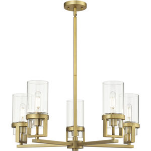 Utopia 5 Light 27.38 inch Brushed Brass Chandelier Ceiling Light in Clear Glass