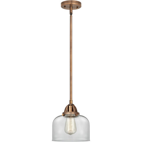 Nouveau 2 Bell LED 8 inch Antique Copper Mini Pendant Ceiling Light in Clear