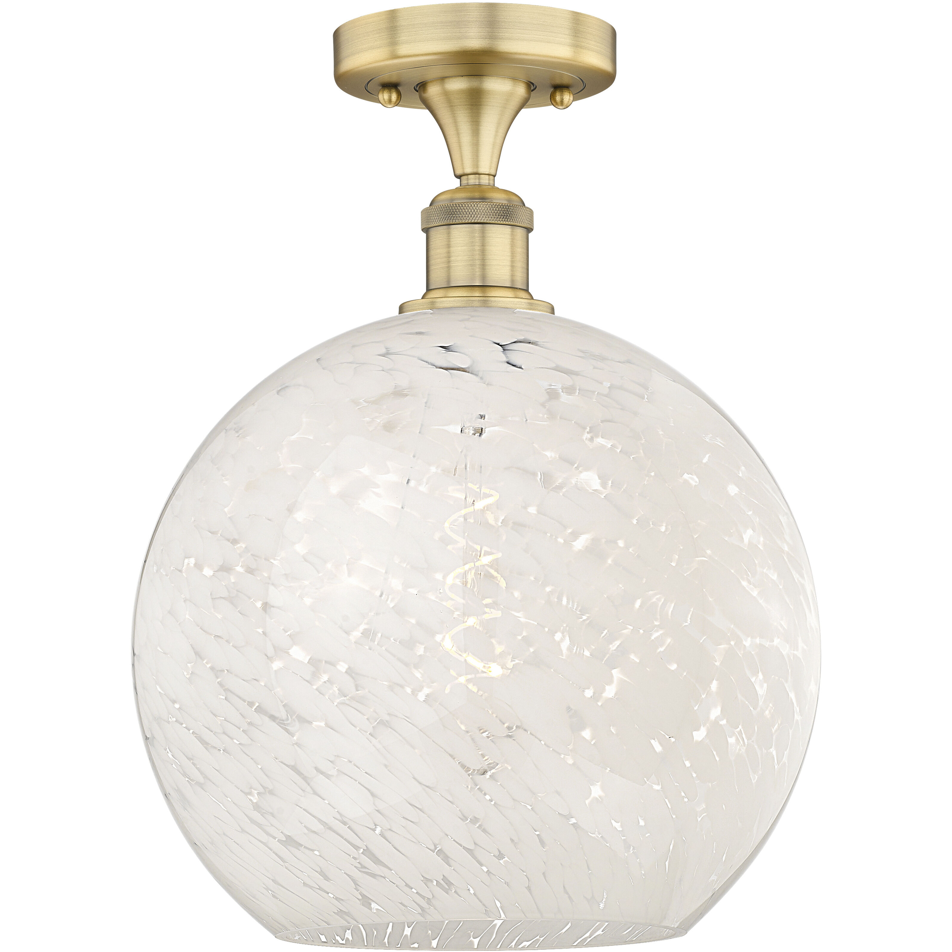 Edison White Mouchette 1 Light 12 inch Brushed Brass Semi-Flush Mount Ceiling Light