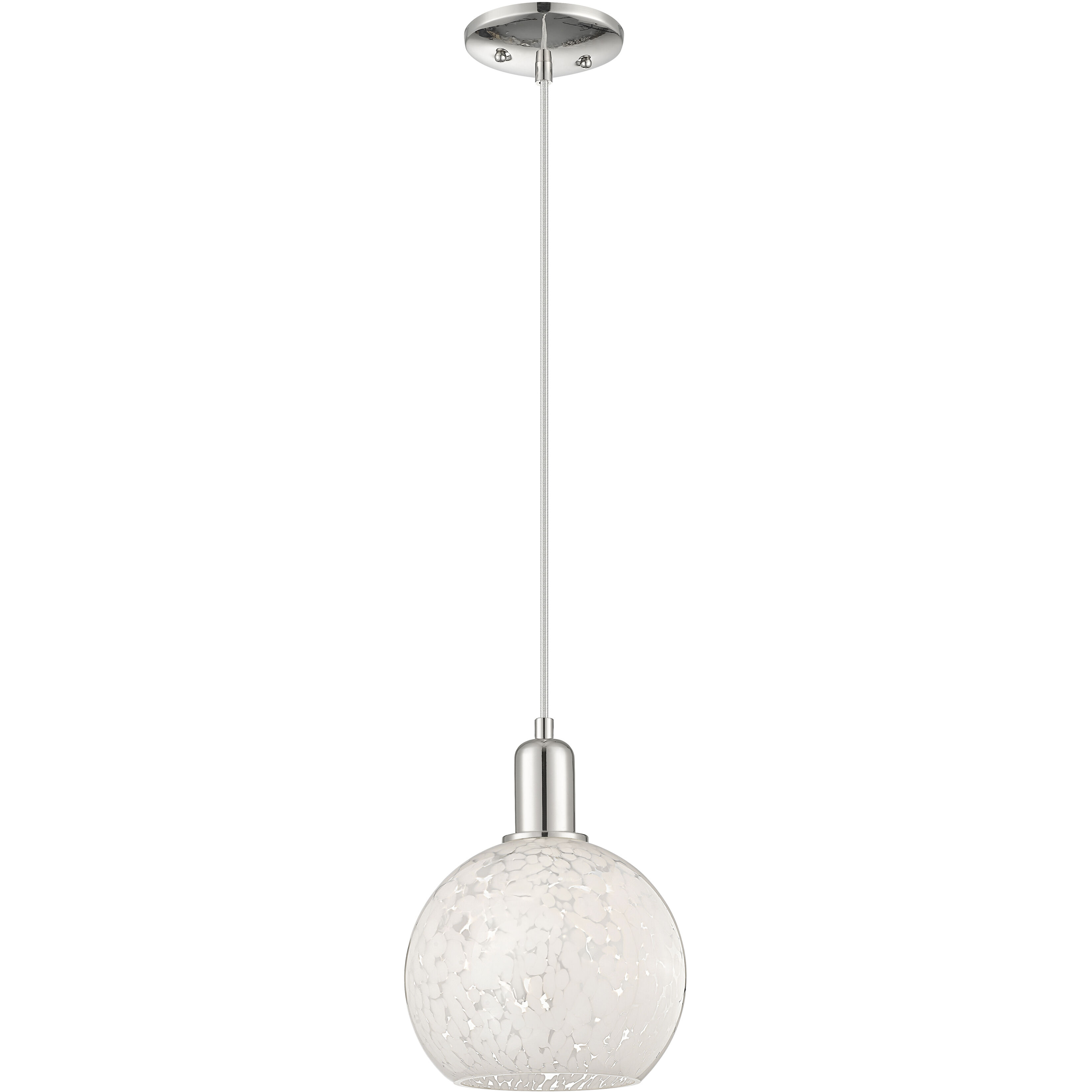 Arcadia White Mouchette 1 Light 8 inch Polished Nickel Mini Pendant Ceiling Light