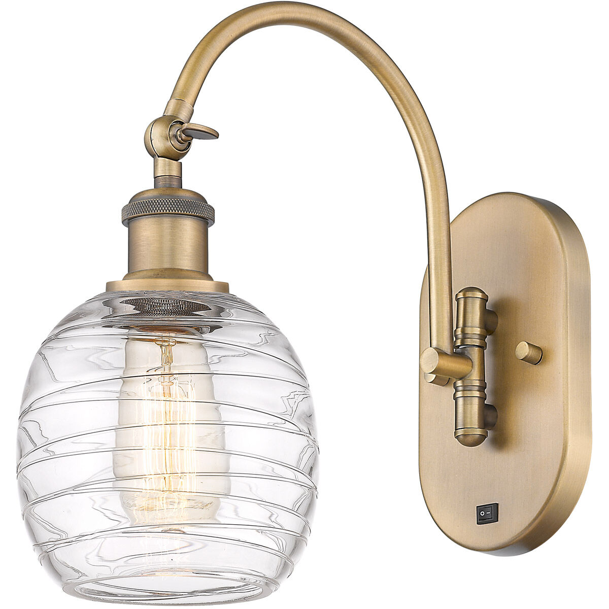 Ballston Belfast LED 6 inch Brushed Brass Sconce Wall Light in Deco Swirl Glass
