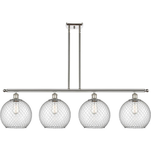 Ballston Large Farmhouse Chicken Wire 4 Light 48 inch Polished Nickel Island Light Ceiling Light in Clear Glass with Nickel Wire, Ballston