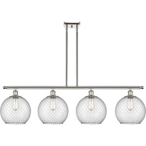 Ballston Large Farmhouse Chicken Wire LED 48 inch Polished Nickel Island Light Ceiling Light in Clear Glass with Nickel Wire, Ballston
