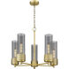 Bolivar 5 Light 25 inch Brushed Brass Chandelier Ceiling Light in Plated Smoke Glass