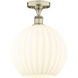 Edison White Venetian 1 Light 12 inch Antique Brass Semi-Flush Mount Ceiling Light