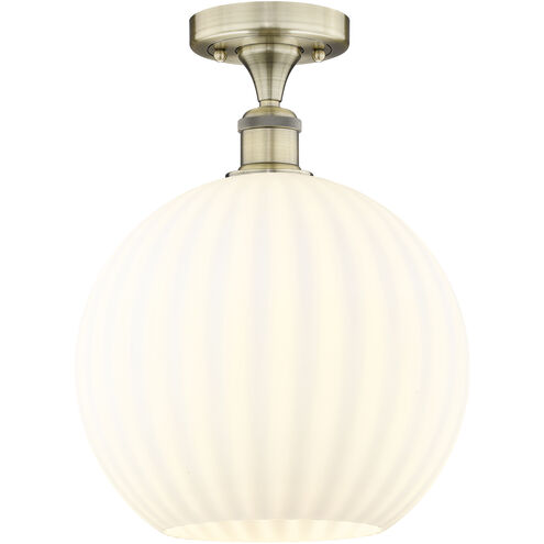Edison White Venetian 1 Light 12 inch Antique Brass Semi-Flush Mount Ceiling Light