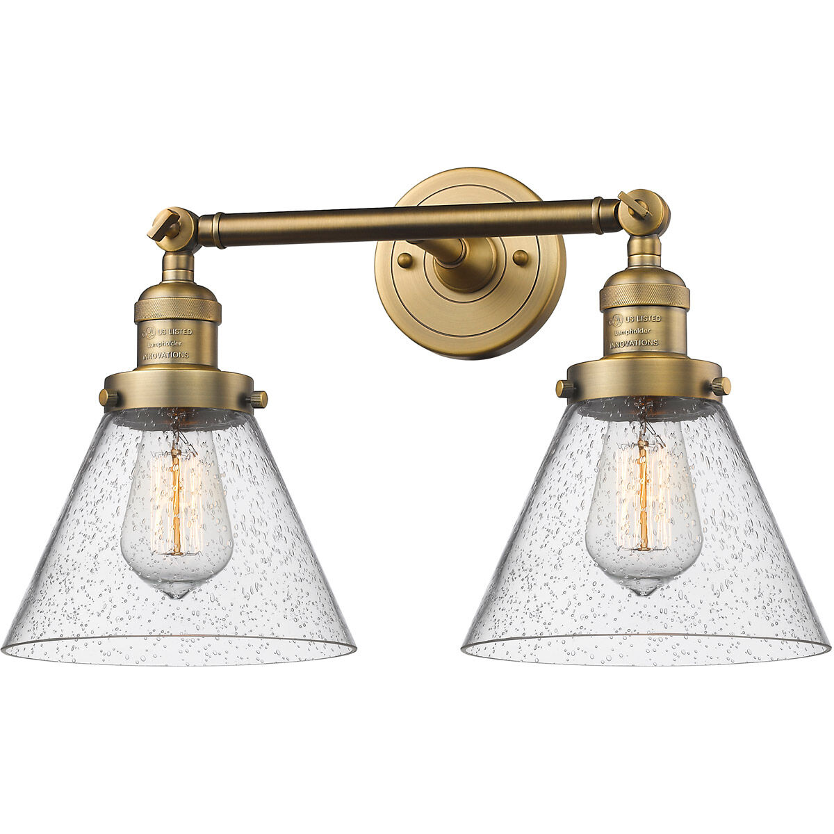 Franklin Restoration Large Cone LED 8 inch Brushed Brass Bath Vanity Light Wall Light in Seedy Glass, Franklin Restoration