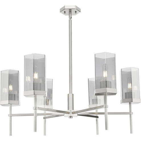 Downtown Urban Blakeley 6 Light 32 inch Satin Nickel Statement Chandelier Ceiling Light in Light Smoke Glass