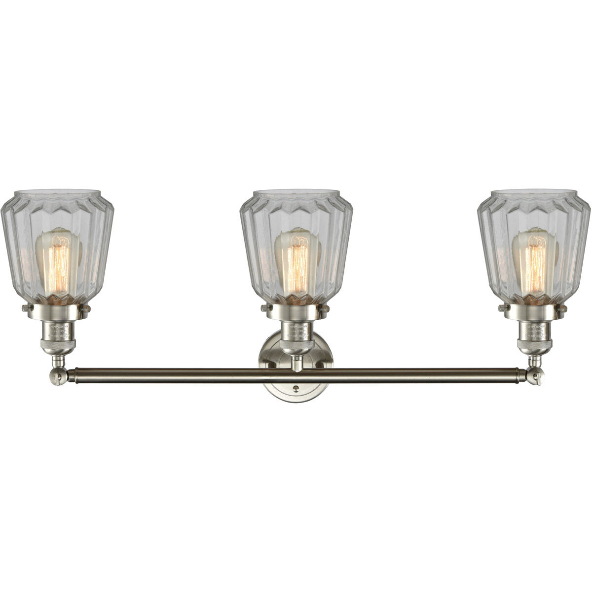 Franklin Restoration Chatham 3 Light 30 inch Brushed Satin Nickel Bath Vanity Light Wall Light in Clear Glass, Franklin Restoration