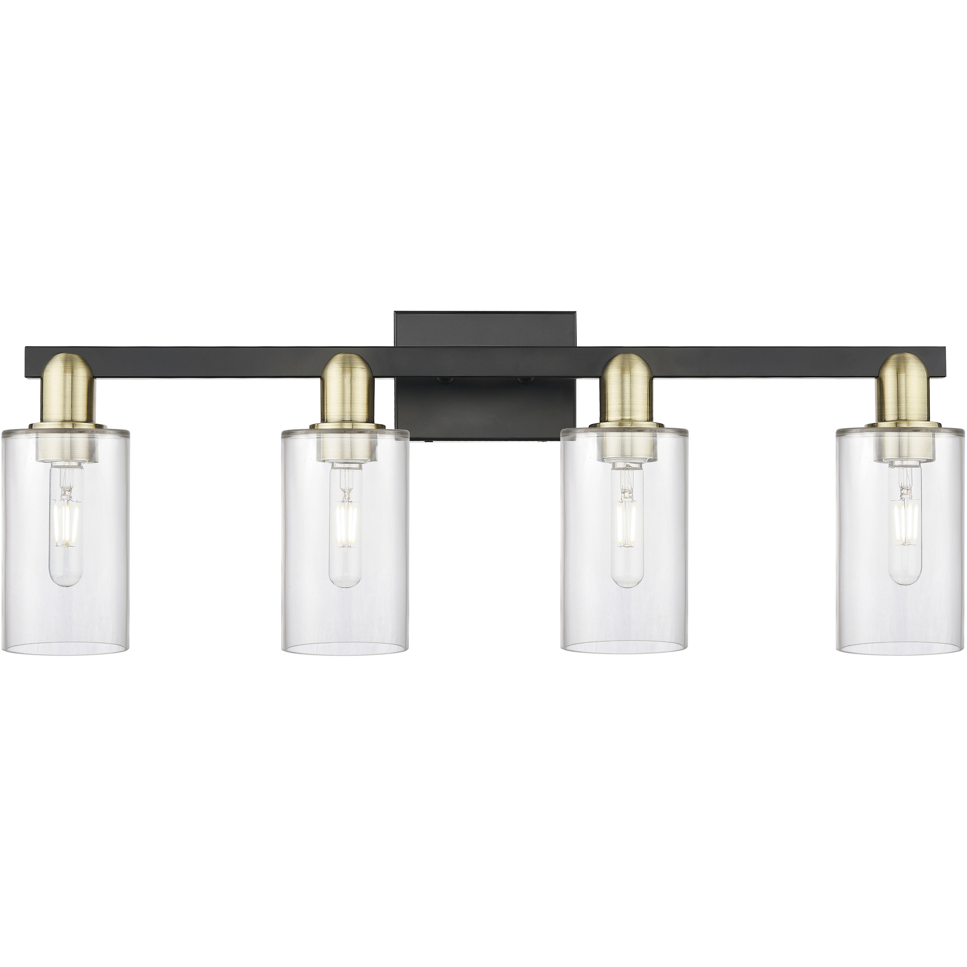 Arcadia Clymer 4 Light 30.88 inch Black Antique Brass Bath Vanity Light Wall Light in Clear