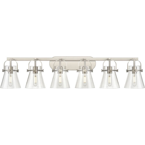 Pilaster II Cone 6 Light 45.5 inch Satin Nickel Bath Vanity Light Wall Light in Clear Glass