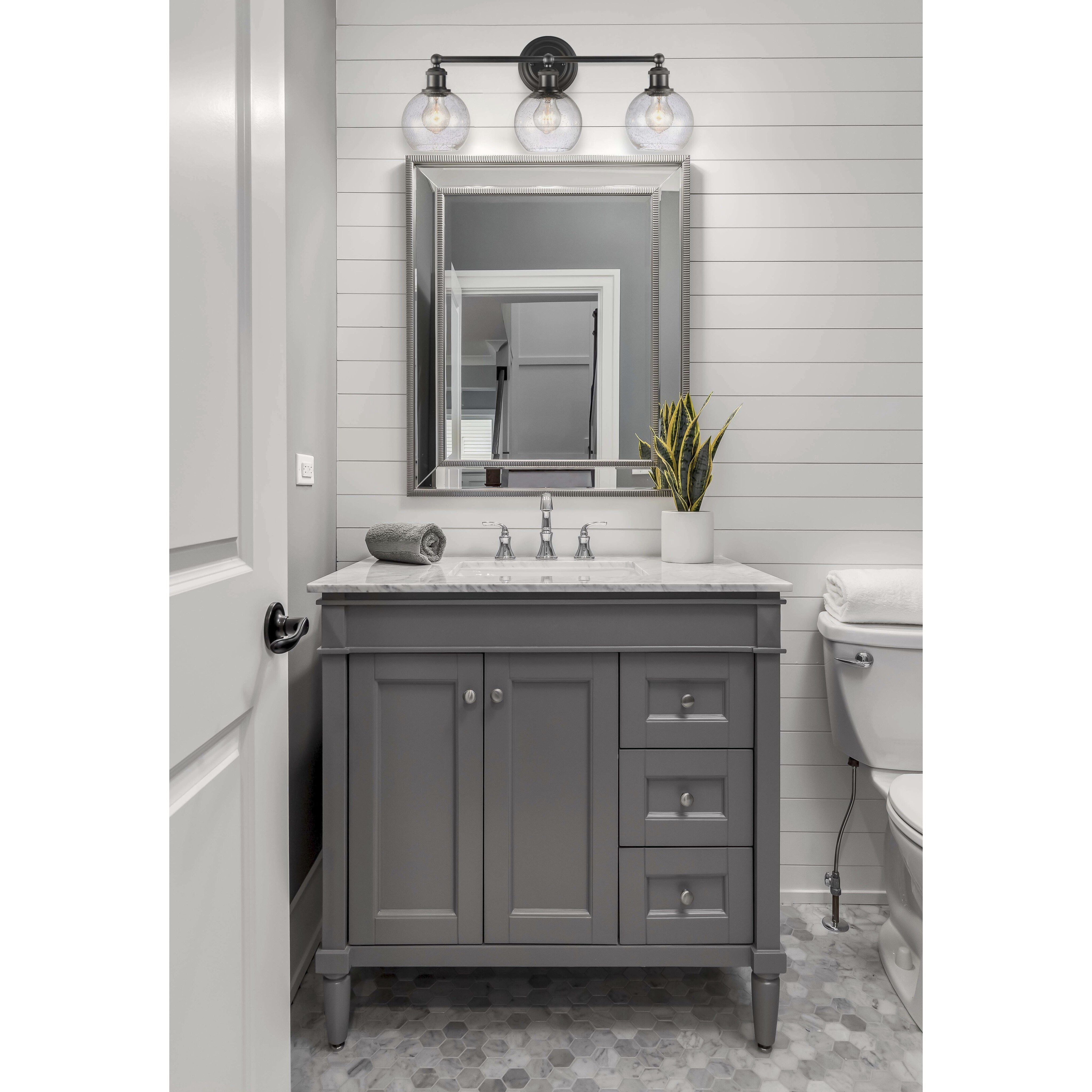 Concord 3 Light 24 inch Matte Black Bath Vanity Light Wall Light in Incandescent, Seedy Glass