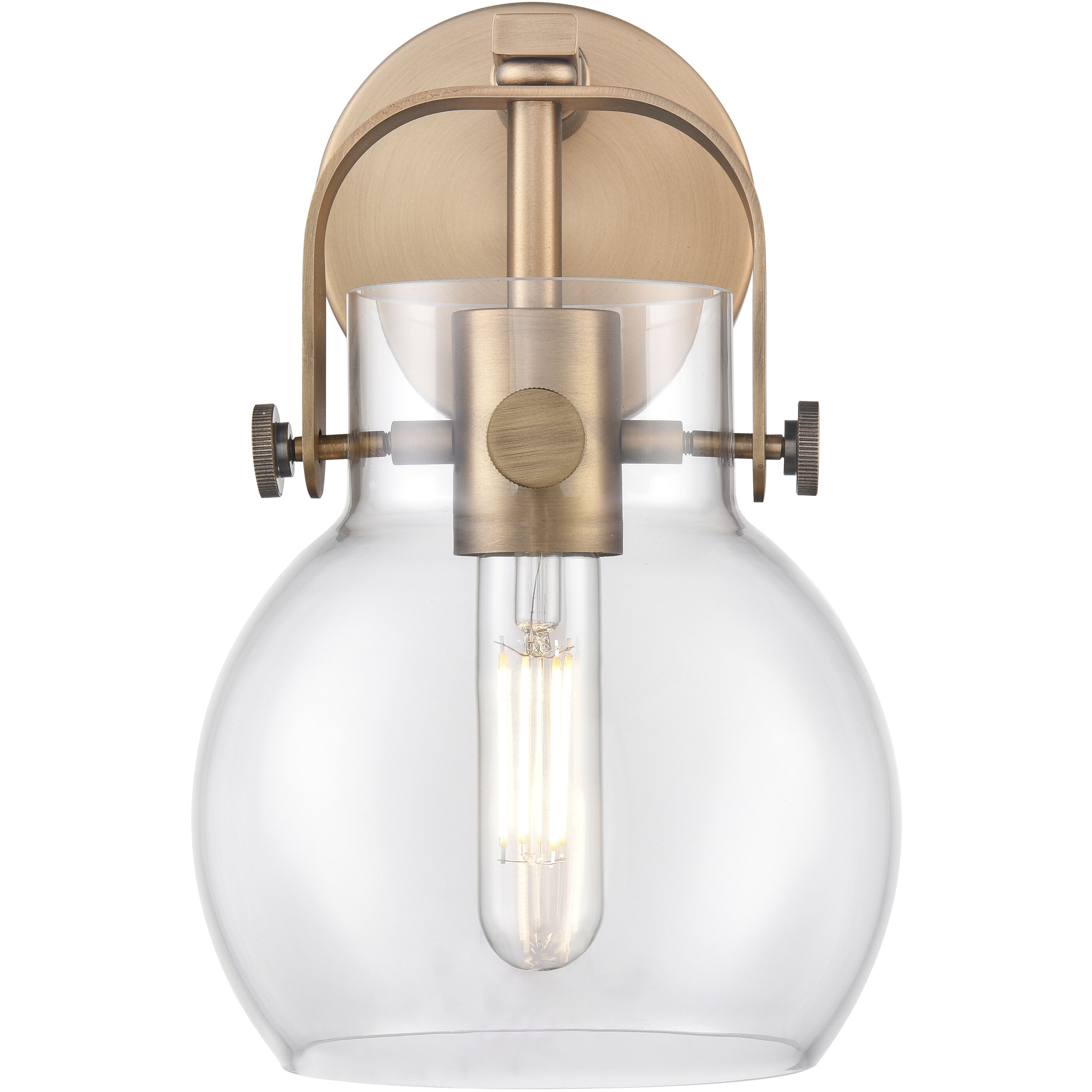 Pilaster II Sphere Sconce Wall Light in Brushed Brass, Clear Glass