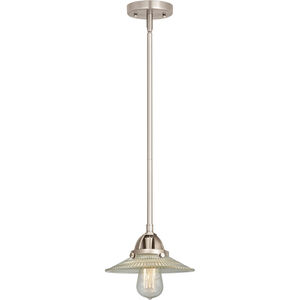 Nouveau 2 Halophane 1 Light 9 inch Brushed Satin Nickel Mini Pendant Ceiling Light in Clear Halophane Glass
