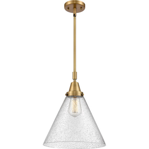 Franklin Restoration X-Large Cone 1 Light 12 inch Brushed Brass Mini Pendant Ceiling Light in Seedy Glass