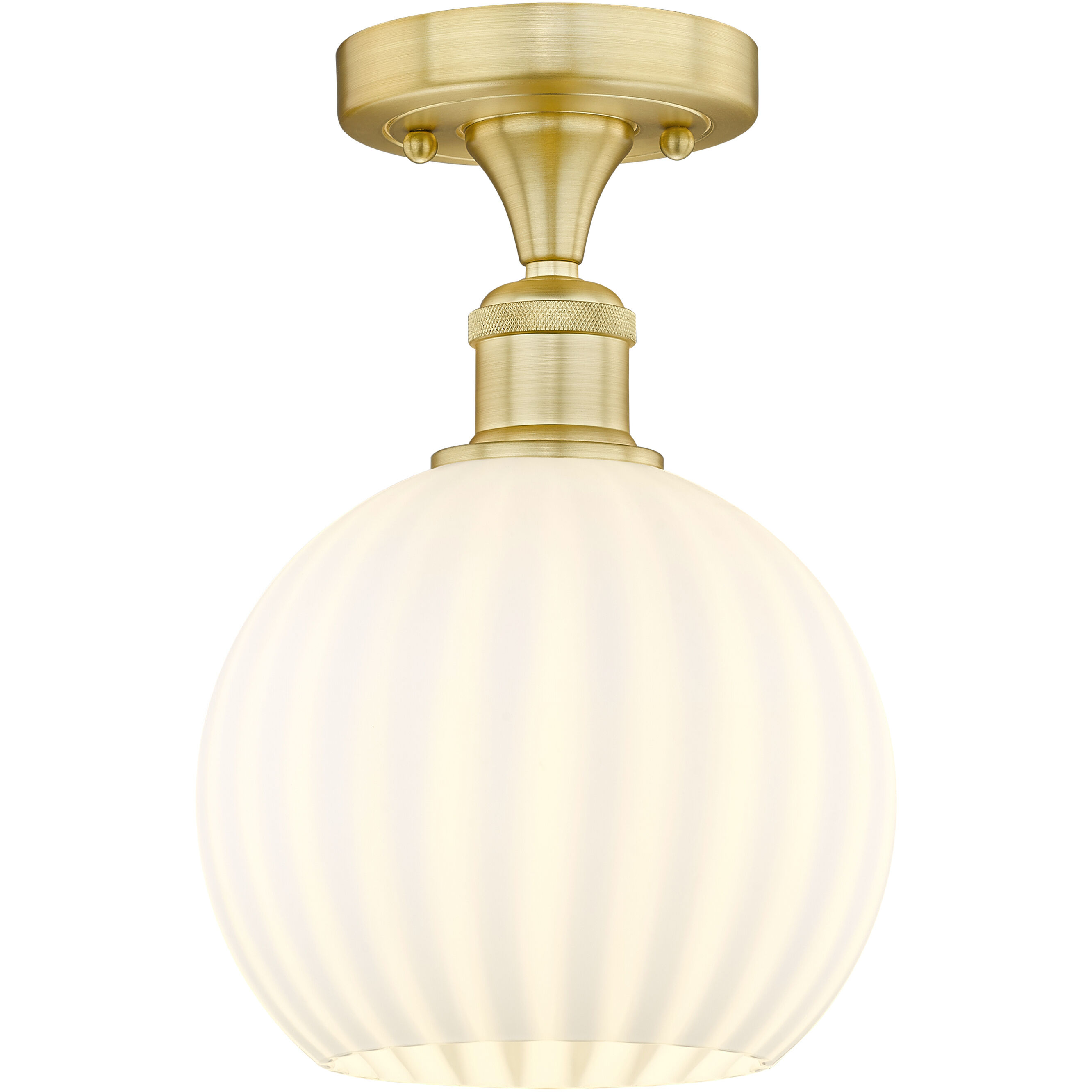 Edison White Venetian 1 Light 8 inch Satin Gold Semi-Flush Mount Ceiling Light