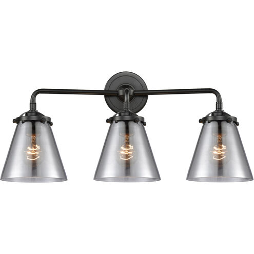 Nouveau Small Cone 3 Light 24 inch Oil Rubbed Bronze Bath Vanity Light Wall Light in Plated Smoke Glass, Nouveau